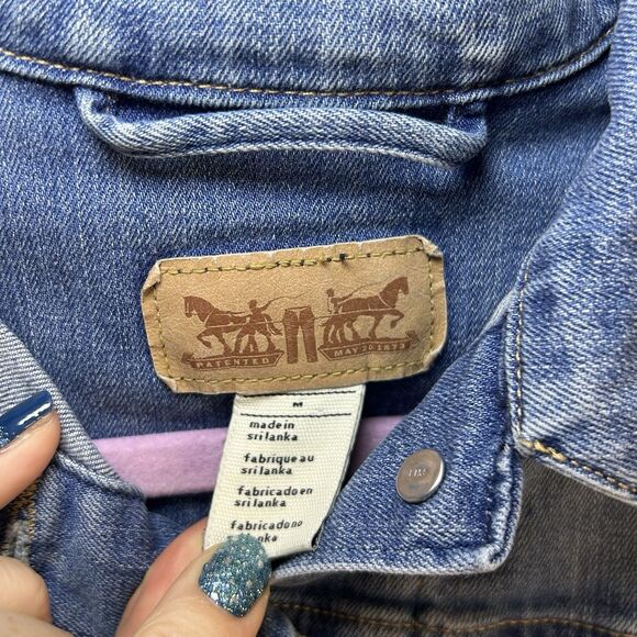 Vintage Levis Denim Vest Women Medium Blue Jean Y2K Med Wash Faded Trucker - Picture 2 of 9
